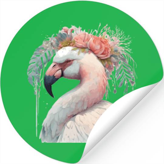 White Flamingo Exotic Bird Flower Crown Floral Tro Stickers