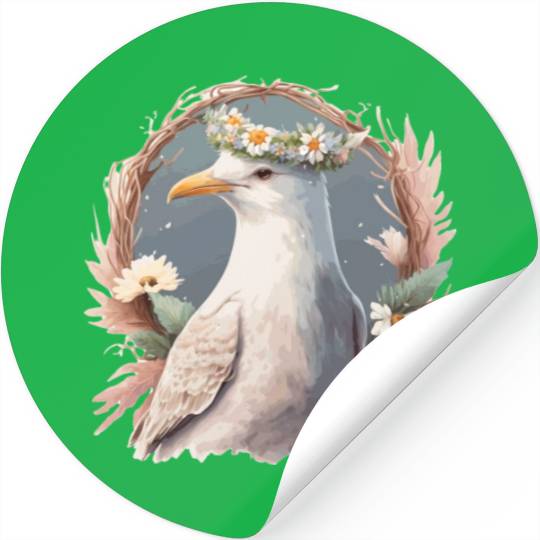 Seagull Bird Flower Crown Floral Seabirds Stickers