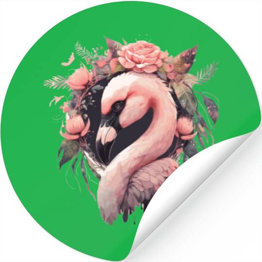 Cute Pink Flamingo Tropical Bird Flower Crown Flor Stickers