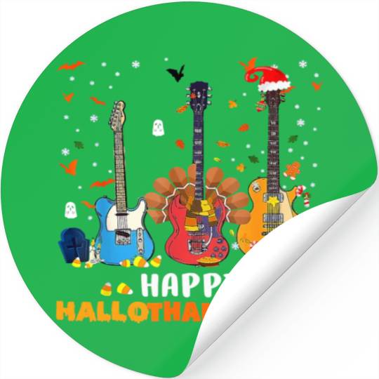 Guitar Happy Hallothanksmas Halloween Thanksgiving Stickers
