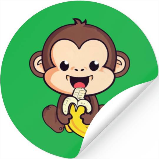 cute monkey eats a banana Stickers