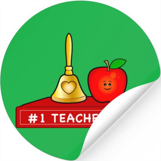 Teacher Appreciation Cute Apple And Bell With Book Stickers