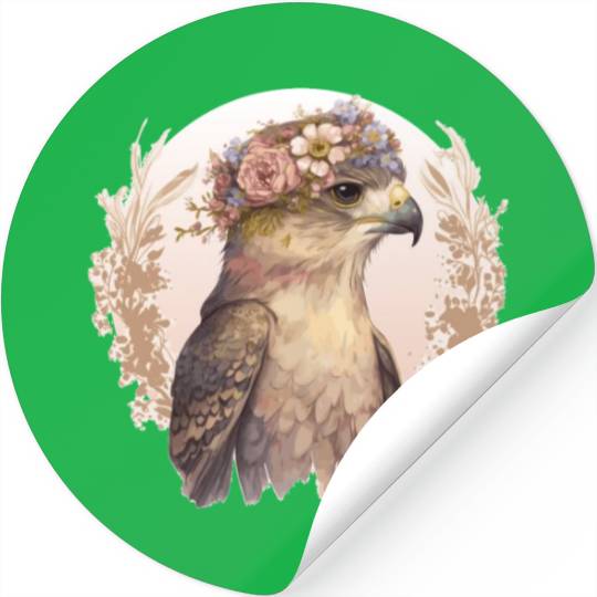 Watercolor Hawk Bird Of Prey Flower Crown Floral B Stickers