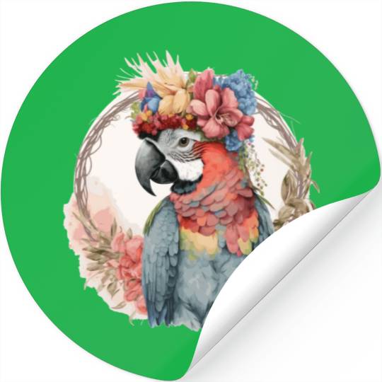 Colorful Parrot Watercolor Macaw Bird Flower Crown Stickers