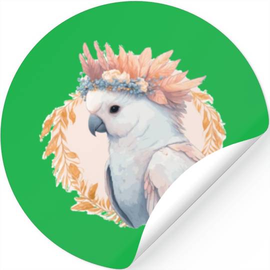 Cute Watercolor Cockatoo Parrot Bird Flower Crown Stickers