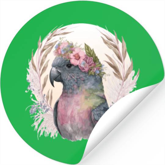 Watercolor Pionus Parrot Bird Flower Crown Pet Bir Stickers