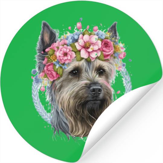 Cute Yorkshire Terrier Flower Crown Pet Dog Breed Stickers