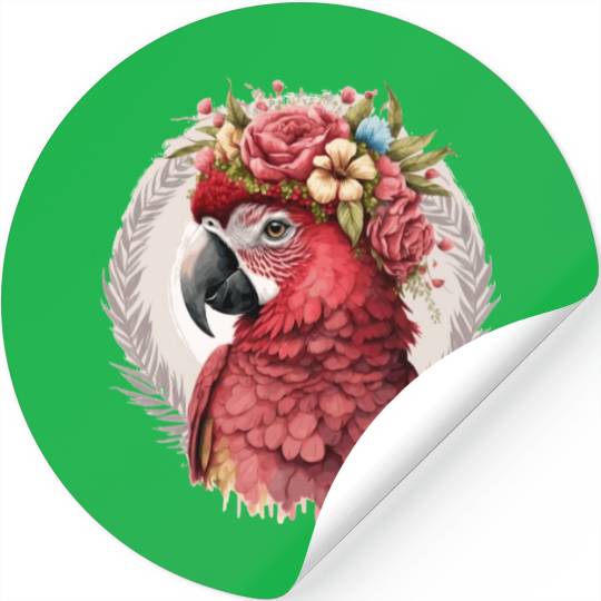 Scarlet Macaw Parrot Watercolor Bird Flower Crown Stickers