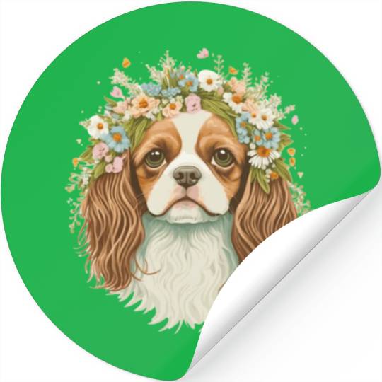 Cute Cavalier King Charles Spaniel Flower Crown Do Stickers