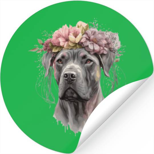 Cute Cane Corso Flower Crown Pet Dog Floral Puppy Stickers