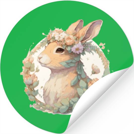 Cute Watercolor Flower Rabbit Chinese Zodiac Anima Stickers