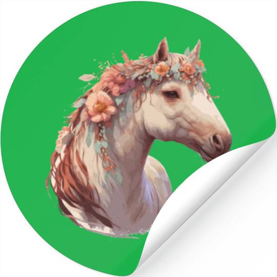Watercolor Flower Horse Chinese Zodiac Animal Sign Stickers