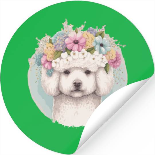 Cute Bichon Frise Flower Crown Pet Dog Floral Pupp Stickers