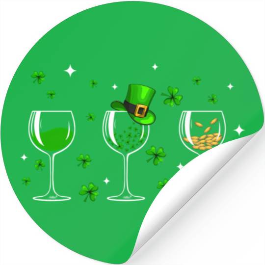 Three Wine Glasses Clover Shamrock St Patrick Day Stickers