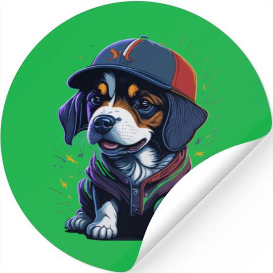 Cute Border Collie Puppy Wearing Baseball Hat Stickers