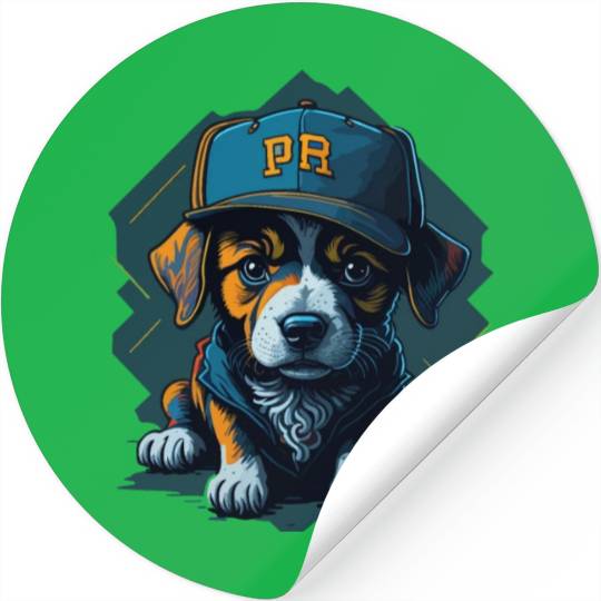 Cute Border Collie Puppy Wearing Baseball Hat Stickers