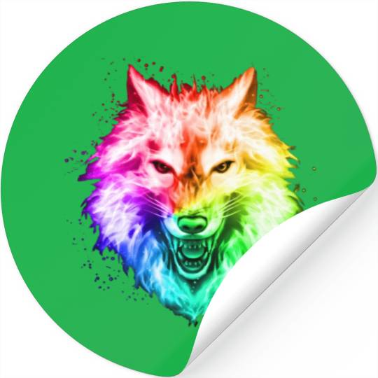 Bright Colorful Wolf Head – Rainbow Howling Wolf F Stickers
