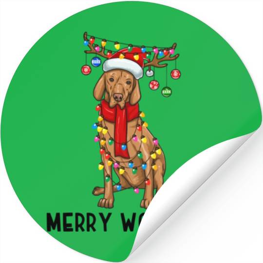 Vizsla Dog Lights Merry Woofmas Stickers