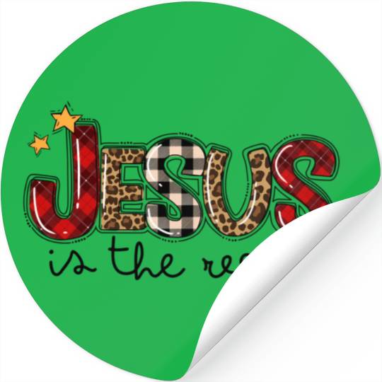 Jesus Is The Reason Buffalo Plaid Leopard Nativity Stickers