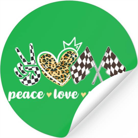 Peace Love Racing Leopard Print V Sign Heart Flag Stickers