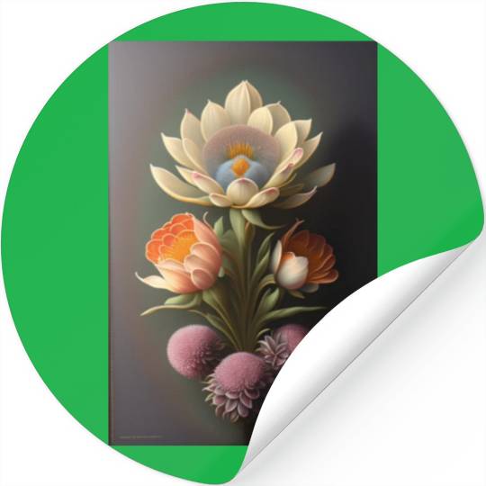 a painting of a flower on a gray background 1 Stickers