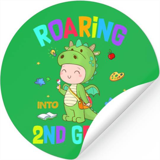 Roaring Into 2nd Grade T Rex Dinosaur Back To Scho Stickers