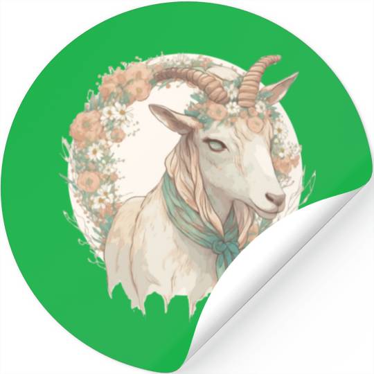 Watercolor Flower Goat Chinese Zodiac Animal Sign Stickers