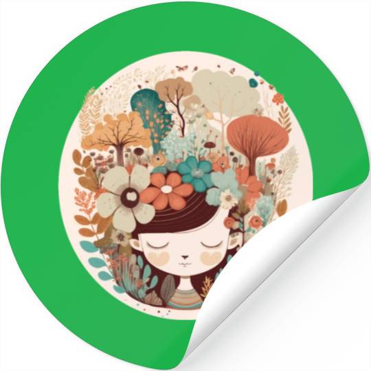 Cottagecore Girl Flower Forest Mental Health Aware Stickers
