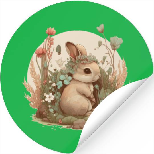 Cottagecore Cute Baby Bunny Rabbit Watercolor Flow Stickers
