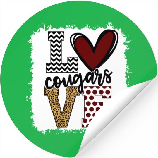 Cougars Mascot Love School Spirit Fantastic Stickers