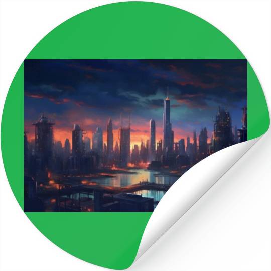 Chicago Post Apocalyptic Hues Cyberpunk Neon Stickers
