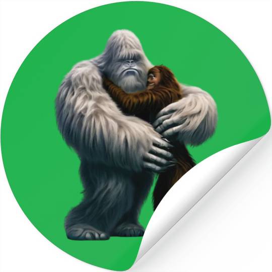 Yeti hugs Bigfoot Stickers