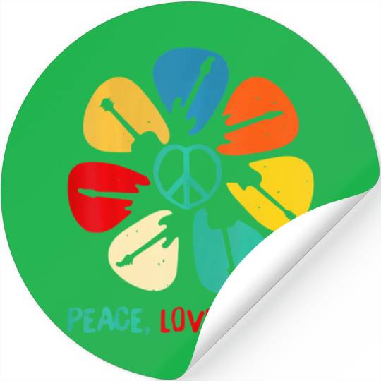 Peace Love Music Guitar Flower Rock And Roll Stickers