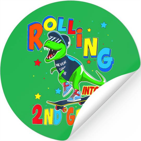 Rolling Second Grade Dinosaur T Rex Back to School Stickers