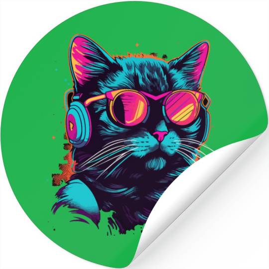 80s Cat Music Stickers