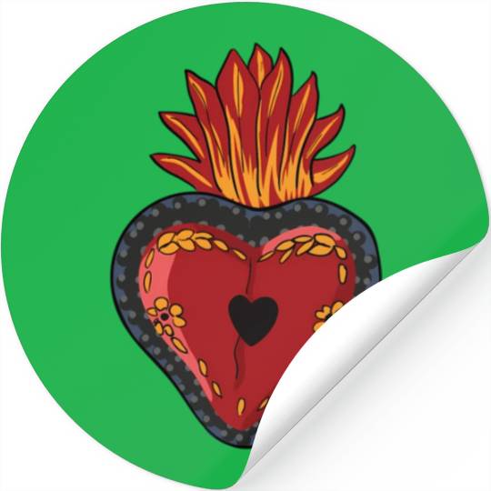 Flaming Sacred Heart Mecan Folk Devotion Symbol Stickers
