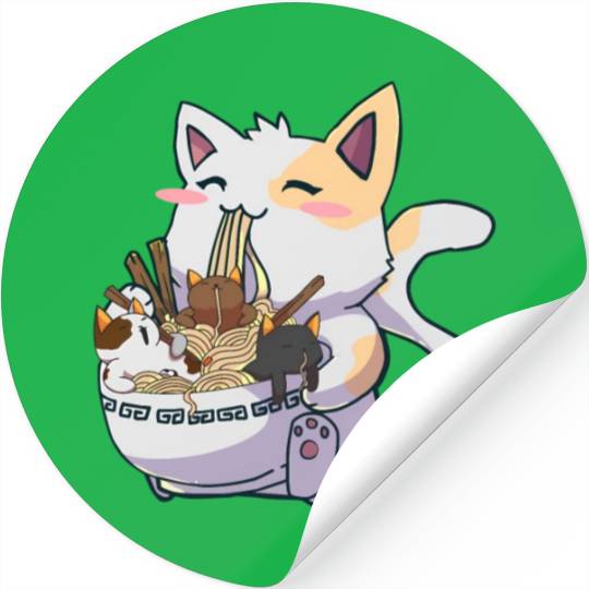 Kawaii Neko Cat Ramen Bowl Anime Japanese Noodles Stickers