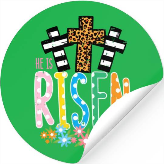 He Is Risen Leopard Cross Easter Jesus Religious Stickers