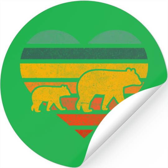 Mama Bear One Cub Heart Mothers Day Stickers