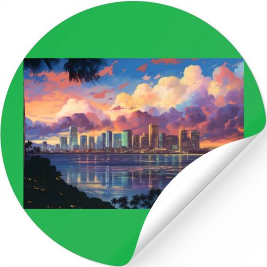 Anime Honolulu A Vibrant Anime Inspired Skyline Stickers