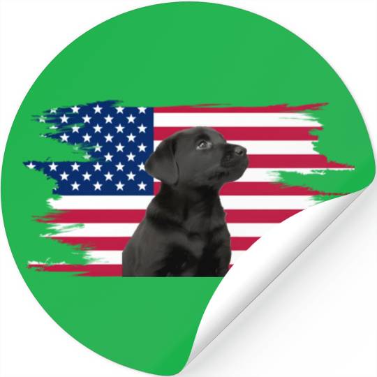 American Flag Dog Black Lab Puppy Stickers