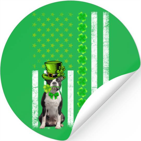 American Flag Boston Terrier Dog St Patric Day Stickers