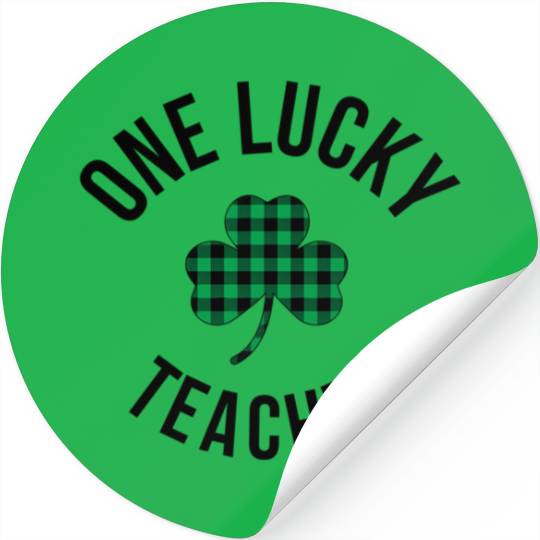 One Lucky Teacher Buffalo Plaid Green Shamrock Stickers