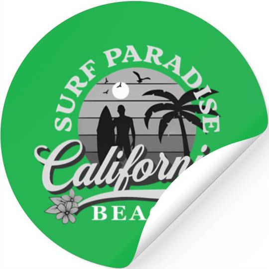 Grey-Scale Surfing Surf Paradise At California Stickers