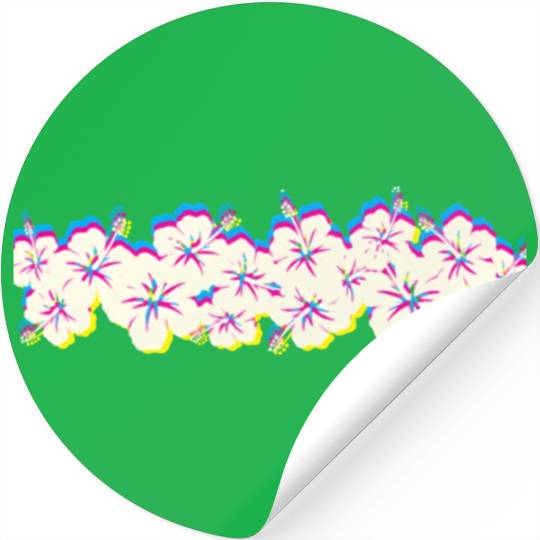Hawaii Hibiscus Flower Row 1970S Glitch Aesthetic Stickers