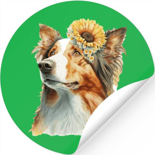 Cute Border Collie Sunflower Dog Breed Pet Puppy Stickers