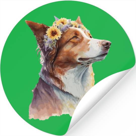 Watercolor Border Collie Sunflower Dog Breed Pet P Stickers