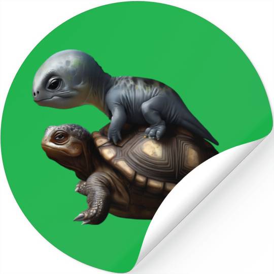 dinosaur on turtle Stickers