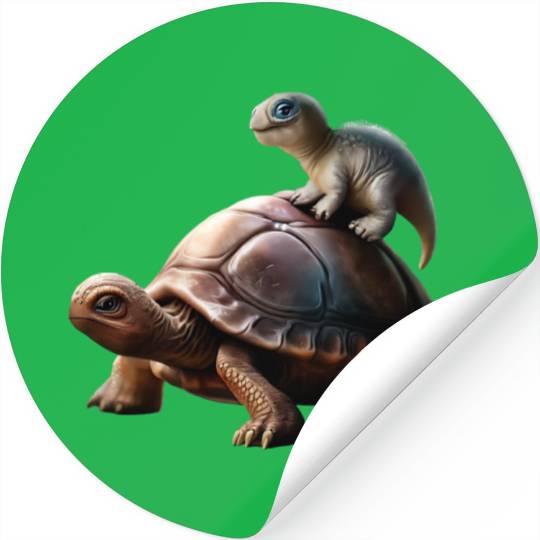 dinosaur on turtle Stickers