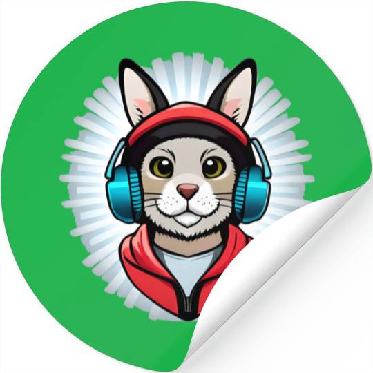 cute rabbit with headphones black Stickers
